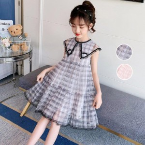 子供服 ワンピース 女の子 夏服 160センチ 韓国 半袖 チェック柄 女の子 キッズ 子ども服 ジュニア ドレス ベビー服 可愛い おしゃれ お