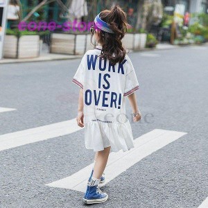 子供服 ワンピース 半袖 春夏 女の子 キッズワンピース ロングTシャツ 折り襟 チュニック 子供ドレス ジュニア おしゃれ 可愛い 涼しい 