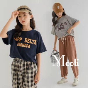 子供服 2点セットTシャツ+九分丈 女の子 半袖 チェック柄 プリント パンツ コットン ボトムス おしゃれ 女児 夏 セットアップ 人気 可愛