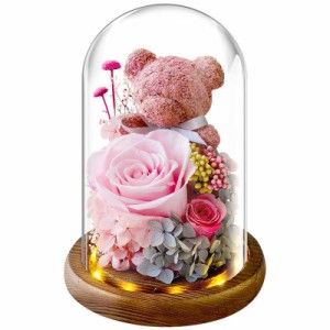 永生花 母の日のプレゼント 小熊 苔ガラスカバー 彼女の誕生日 プレゼント にドライフラワーローズ の置物 プレゼントプレゼントプレゼン