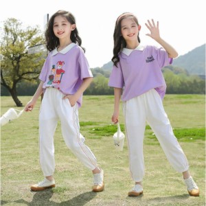 子供服 ジャージ 女の子 上下セット 半袖 Tシャツ キッズ カジュアル パンツセット ウエストゴム 可愛い スポーツウェア 薄手 夏新作