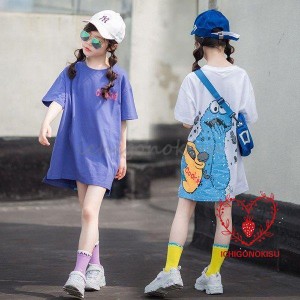 子供服 女の子 Tシャツ ワンピース キッズ 親子ペア 韓国子供服 ジュニア 夏 半袖 ロングT 子供ドレス カジュアル おしゃれ 可愛い 通学