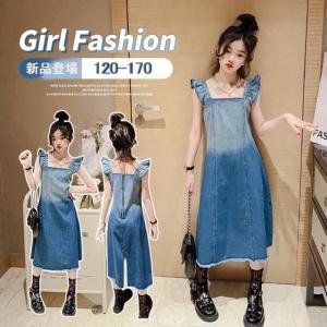 【   】 ノースリーブデニムワンピース  デニム デニムワンピース 無地 子供服　ジュニア 女の子 ワンピ 袖なし ジュニア ガールズ 子供 