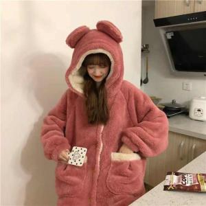 クマ 着ぐるみ パジャマ もこもこ 可愛い パジャマ 冬 ルームウェア もこもこ ガウン 動物 クマ耳 ペアパジャマ フード付き モコモコパジ