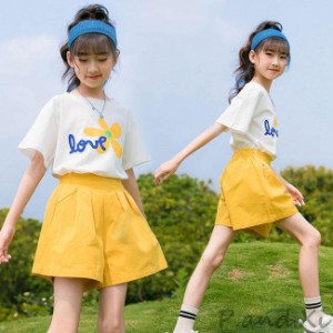 女児 Tシャツ 夏 ショートパンツ 上下セット 女の子 ハーフパンツ 半袖Tシャツ 2点 セットアップ 子供 夏Tシャツ ガールズ ワイドパンツ