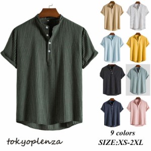 シャツ メンズ ストライプ 半袖 Tシャツ ワイシャツ カジュアル 通勤 紳士服 シンプル トップス 通気 新作