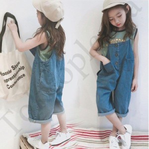 子供服 デニムパンツ Tシャツ２点セット サロペットパンツ オーバーオール キッズ ズボン 女の子 お洒落 キッズ服 可愛い ボトムス 人気 