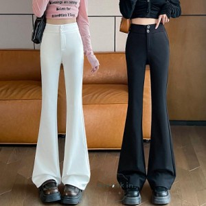 フレアパンツ スラックスパンツ レディース スリム ロングパンツ ボトムス 長ズボン ハイウエスト 美脚 脚長 2024春新作 ラッパ 韓国風 