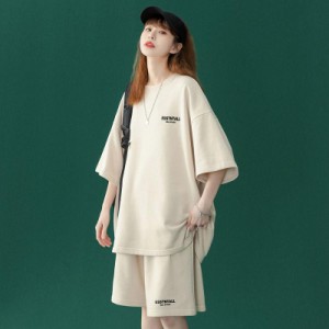 上下セット ゆったり セットアップ パジャマ ルームウェア レディース 夏 半袖 Ｔシャツ ハーフパンツ 可愛い 女性 寝間着