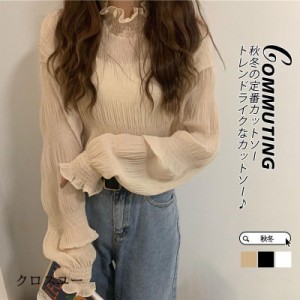 シースルー シアートップス チュール ブラウス カットソー 長袖 レディース Tシャツ トップス ハイネック 秋冬 体型カバー おしゃれ