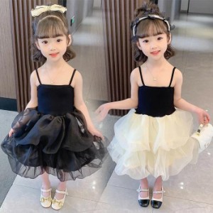 ワンピース 夏 子ども ドレス チュール 子供 キッズ 黒 女の子 ファミリーパーティー 子供服 可愛い 子ども ステージ衣装 キッズ ガール