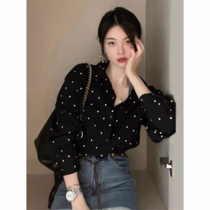 ブラウス レディース 大人トップス 春服 長袖 ドット柄 オーバーサイズ 大きいサイズ ゆったりBIGシャツ おすすめ 着心地良く高見えする 