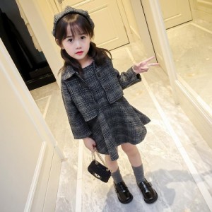 子供服 セットアップ 女の子 キッズ 長袖 春秋冬着 上下セット 3点セット 韓国子供服 ジュニア スカート チェック柄 サロペット