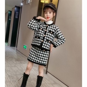 子供服 女の子 セットアップ 春秋 韓国子供服 スカートセット アウター コート ジャケット スカート チェック柄 160センチ ト