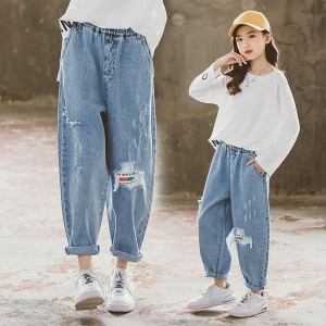 デニムパンツ キッズ 子供服 女の子 ズボン 春夏秋 韓国子供服 160センチ ロングパンツ ガウチョパンツ 長ズボン ボトムス ス