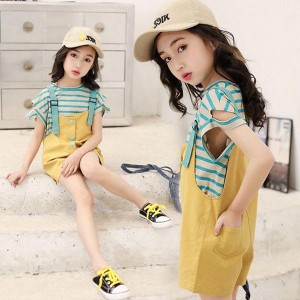 子供服 女の子 夏服 韓国子供服 セットアップ 上下セット 160センチ 半袖 tシャツ ズボン ハーフパンツ サロペット トップス