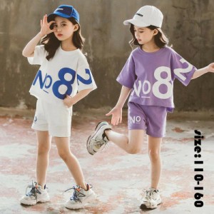 韓国子供服 セットアップ 夏 カジュアル ナチュラル tシャツ 半ズボン ジャージ 半袖 プリント 女の子 スポーツウェア ゆったり