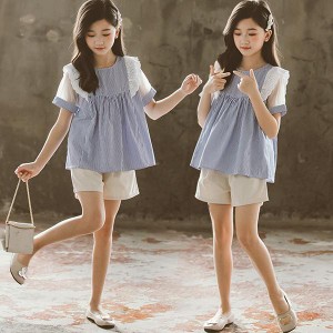 子供服 女の子 夏服 韓国子供服 セットアップ 上下セット 160センチ tシャツ ブラウス 半袖 ズボン ハーフパンツ トップス