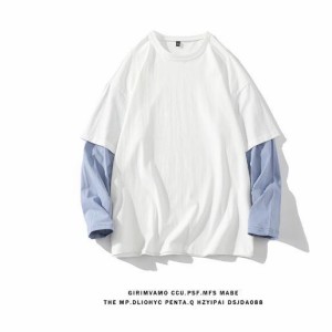 ロンT オシャレ 長袖tシャツ フェイクレイヤード ロングTシャツ Tシャツ ロングTシャツ 薄手 春 秋 トップス