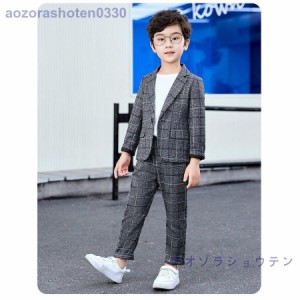 子供服 スーツセット チェク柄 フォーマル キッズ ジャケット+パンツ 男の子 春秋 結婚式 2点セット 入学式 卒業式 卒園式