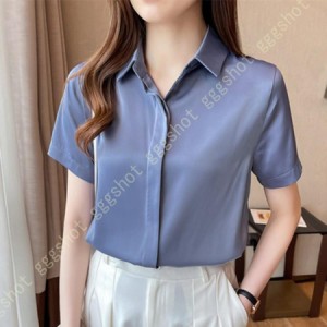 シャツ ブラウス レディース 半袖 大きいサイズ 襟付 カットソー トップス 事務服 夏服 ホワイトシャツ 着痩せ ノーアイロン カジュアル 