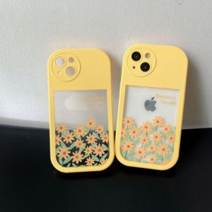 スマホケース iphone14 ケース 韓国 iphone13 ケース iphone12 ケース 携帯ケース iphone11 ケース TPU くり抜き フラワー イエロー おし