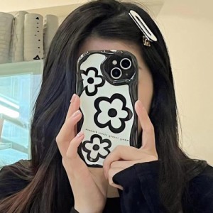 スマホケース iPhone15 iphone14 ケース 韓国 iphone13 ケース iphone12 ケース 携帯ケース TPU モノトーン フラワー 花 おしゃれ かわい