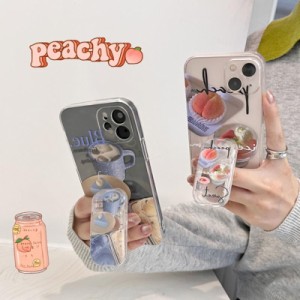 スマホケース iphone14 ケース 韓国 iphone13 ケース iphone12 ケース 携帯ケース iphone11 ケース TPU スタンド クリア peach milk ペア