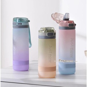 水筒 ストロー 夏用 500ml グラデーション 子供 大人 通勤 通学 大容量 PP ピンク ジム 体操 ヨガ トレーニング 登山 自転車 軽い スポー