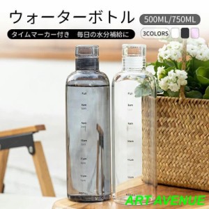 水筒 ウォーターボトル 500ML 750ML ガラス 水筒カバー付き 洗いやすい タイムマーカー 時間目盛り おしゃれ かわいい シンプル 韓国 ス