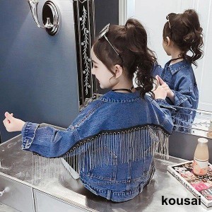 デニムジャケット キッズ 子供服 女の子 アウター 春秋 春コート ショート丈 ブルゾンジャケット 折り襟 韓国子供服 ジュニア 防寒 暖か