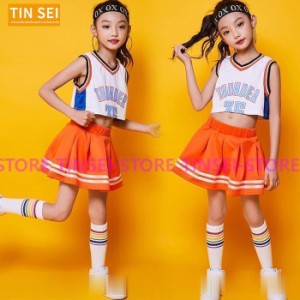 ダンス Tシャツ フリーツスカート キッズ ダンス衣装 ヒップホップ ジャズダンス チア チアガール HIPHOP 女の子 ステージ衣装 演出服 応