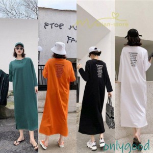 ワンピース 長袖 秋物 レディース Tシャツワンピース ロングTシャツ 長袖Tシャツ 長袖ワンピース ストレート ロング丈 ミモレ丈 シンプル