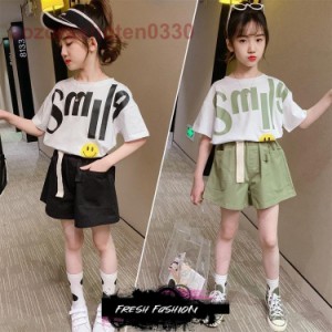 子供服 セットアップ 女の子 春夏 半袖 上下セット 韓国子供服 キッズ ジュニア Tシャツ デニムパンツ ショート丈 可愛い おしゃれ 小学