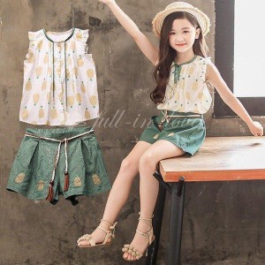 子供服 セットアップ キッズ 女の子 春夏 2点セット 上下セット Tシャツ ノースリーブ ショートパンツ 薄手 おしゃれ カジュアル 涼しい 