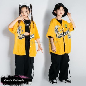 HIPHOP 夏 キッズダンス衣装 ヒップホップ ダンス衣装 トップス パンツ 子供服 韓国 ステージ衣装 キッズ ジャズダンス ダンスウェア 練