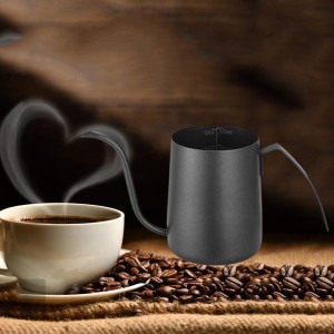 食品グレードのステンレス鋼コーヒーケトルグースネックコーヒーポット細い口350mlブラック
