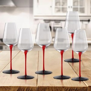 結婚記念日ブルゴーニュの家の赤い茎のための6xワイングラスゴブレットガラス製品テイスティングカップ