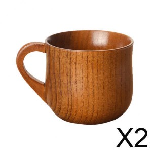 2xJujube木製カップ手作りコーヒーティービールジュースミルクマグドリンク7.5cmx6.8cm