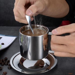 コーヒーカップセットステンレス鋼二重壁カップ茶カップソーサーL
