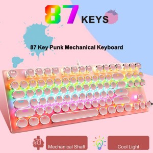 K550メカニカルゲーミングキーボード87Key有線ゲームキーボードRGBバックライトピンク