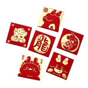 6 個新年赤い封筒小さな正方形 Honbao ギフトラッキーマネー封筒スタイル A