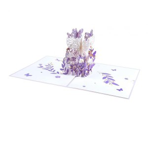 蝶の花 3D グリーティング カード ユニークなバレンタインデー パーティー新年バイオレット
