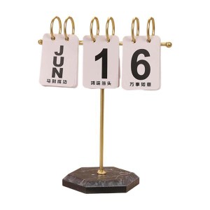 金属卓上カレンダー木製ベーススタンディングカレンダー家の装飾オフィスギフト用ブラックゴールド
