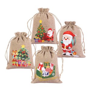 再利用可能な巾着袋 4 個入り KCandy パッケージバッグ KHoliday バッグ、クリスマスパターンポーチ、ラッピングバッグ、お祭り
