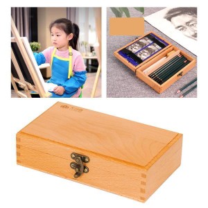 ヒンジ付きふた付き木製ボックス木製クラフトボックスアートツールとブラシ収納ボックス20x12.5x5.5cm