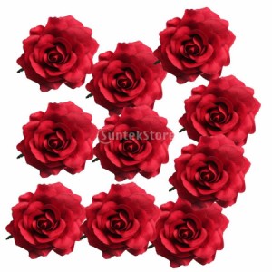人工シルク 造花ローズ DIYアクセサリー バズフラワー ホーム装飾 結婚式飾り 10個入り 全10色 - 明るい赤