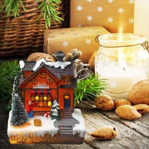 赤いドレスの子供と屋内祭のためのミニクリスマスのドールハウスディスプレイ樹脂の装飾品雪
