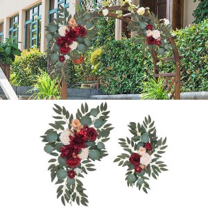 2x結婚式のアーチの花ひまわりの装飾素朴な背景ドアパーティー白赤