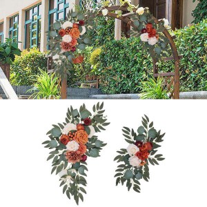 2x結婚式のアーチの花ひまわりの装飾素朴な背景ドアパーティーホワイトオレンジ